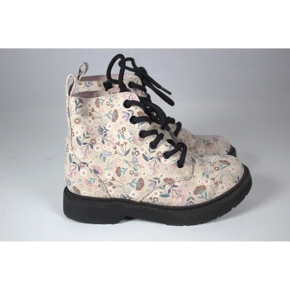 Art Class Zoe Girls US 13 Combat Boots Light Pink Floral Side Zipper Lace Up